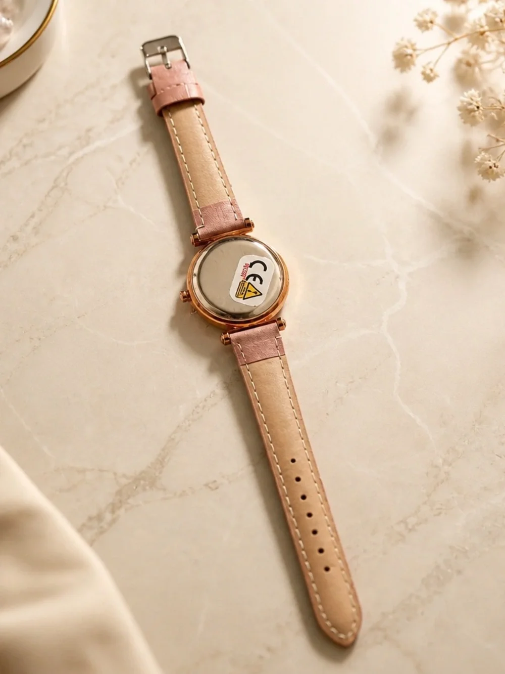 Women's Rose Gold Case Pink Leather Strap Watch Adjustable Band